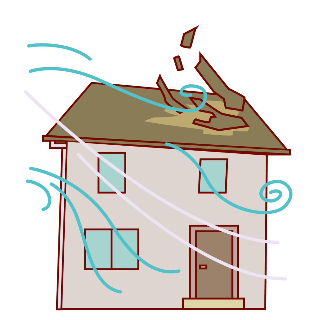 台風で屋根が飛んだ家