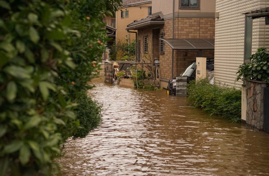 住宅地での洪水